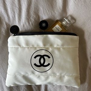 Chanel Black Puffy Nylon Carryall Makeup Bag Toiletry Pouch Case NEW